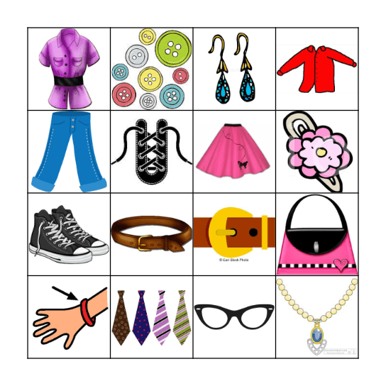 La ropa Bingo Card