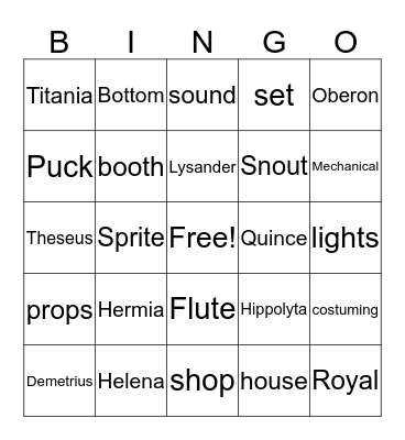 A Midsummer Night's Bingo Card