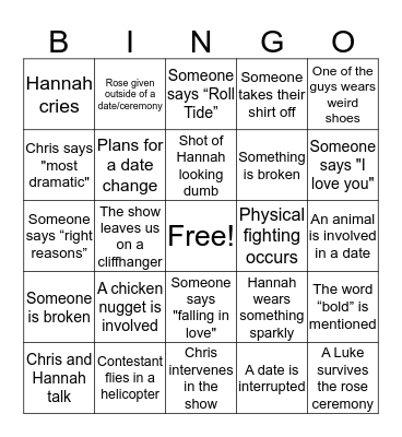 Bachelorette Week 5 Bingo Card