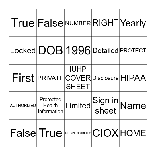 CRAZY HIPAA BINGO Card