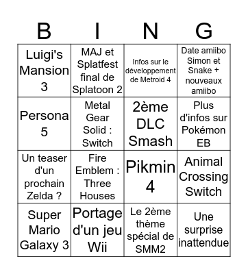 Nintendo direct E3 2019 bingo Card