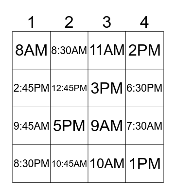 TIME BINGO Card