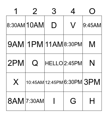TIME BINGO Card