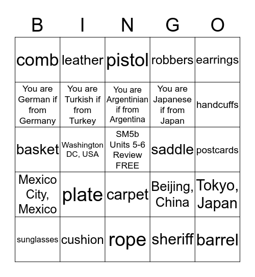 SM5b, Units 5-6 Vocabulary Review Bingo Card