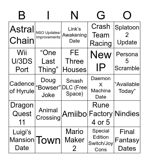 Nintendo E3 2019 (Realistic) Bingo Card