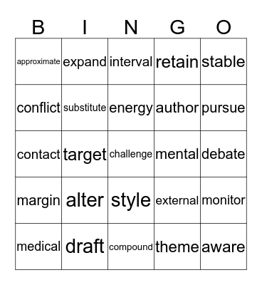 4th Six Weeks Academic Vocabulary Bingo Card