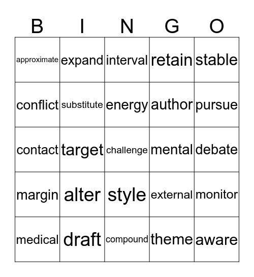 4th Six Weeks Academic Vocabulary Bingo Card