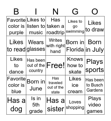 Getting to Know You Bingo Card