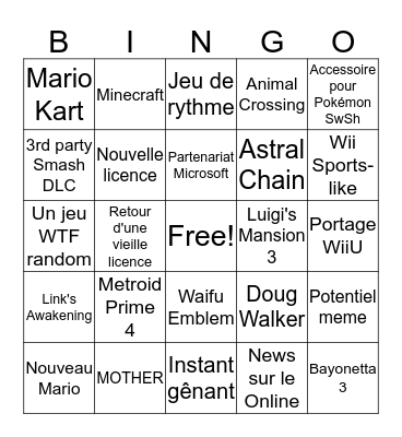 Nintendo Bingo E3 Bingo Card