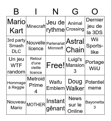 Nintendo Bingo E3 Bingo Card