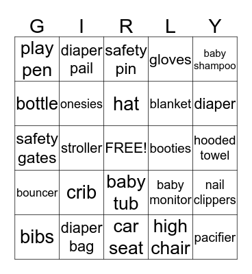 Teresa's Baby Shower 2/16/14 Bingo Card