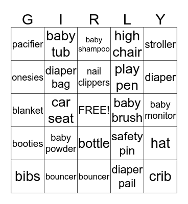 Teresa's Baby Shower 2/16/14 Bingo Card