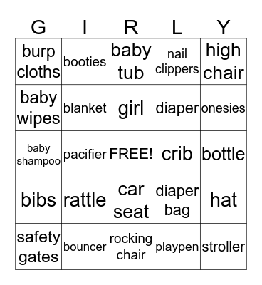 Teresa's Baby Shower 2/16/14 Bingo Card