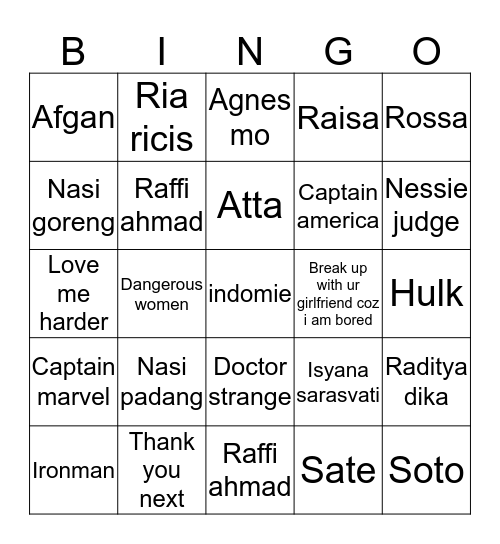 Untitled Bingo Card