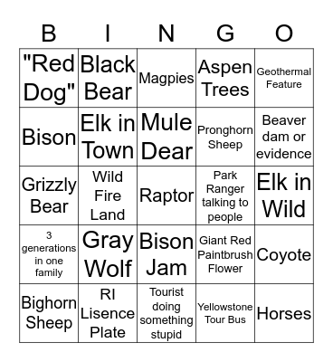 Hello, Yellowstone!  Bingo Card