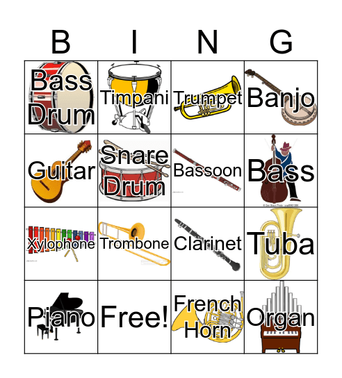 What's The Instrument? Bingo Card