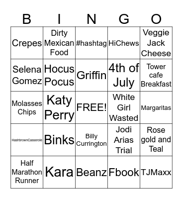 Jamie Bingo  Bingo Card