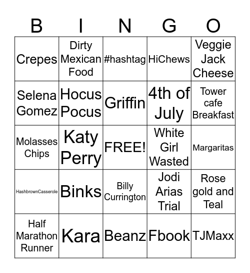 Jamie Bingo  Bingo Card