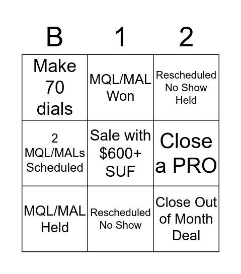 B12 Inbound Bingo Card