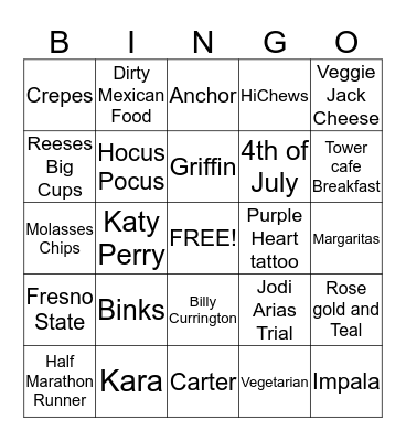 Jamie Bingo  Bingo Card