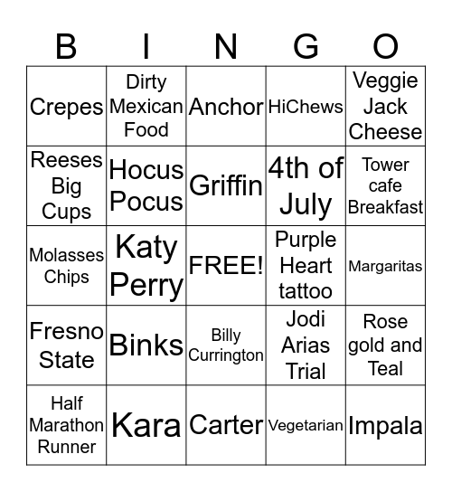 Jamie Bingo  Bingo Card