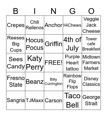 Jamie Bingo  Bingo Card