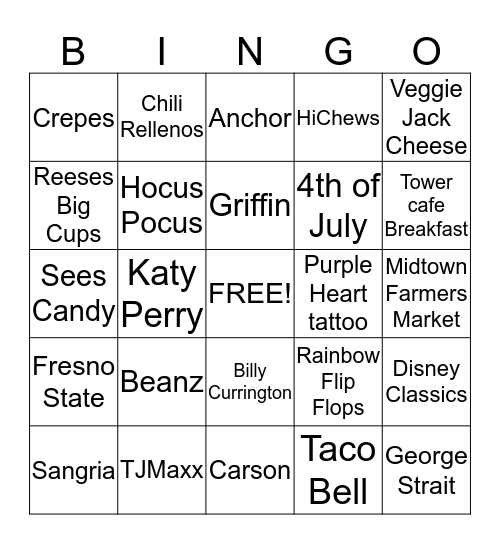 Jamie Bingo  Bingo Card