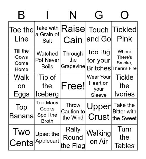 Idiom Bingo Card