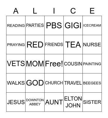 ALICE Bingo Card