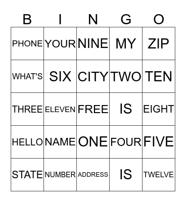 B I N G O   N U M B E R S Bingo Card