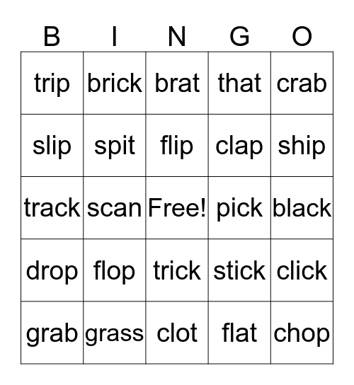 Word BINGO! Bingo Card
