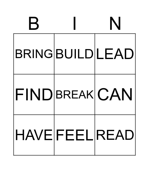IRREGULAR VERBS Bingo Card