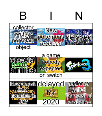 Nintendo E3 2019 Bingo Card