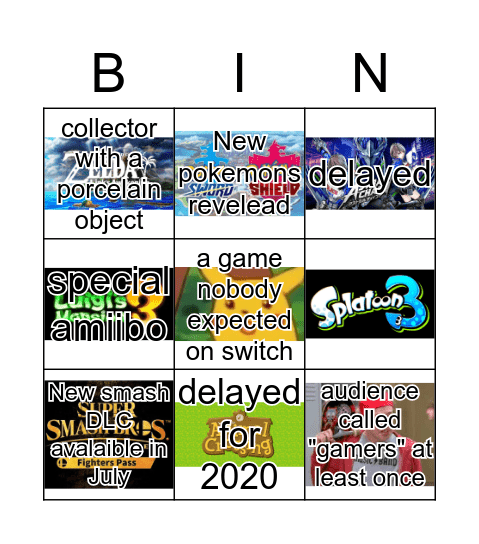 Nintendo E3 2019 Bingo Card