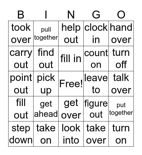 Work Related Phrasal Verbs Bingo Card