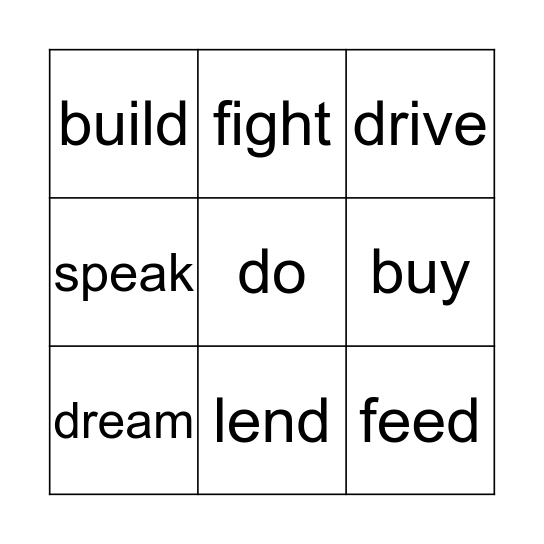 IRREGULAR VERBS BINGO Card