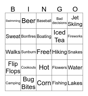Fun in the Sun  Bingo Card