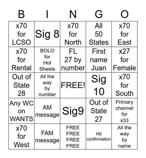 MODE 11 Bingo Card