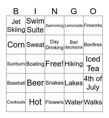 Fun in the Sun  Bingo Card