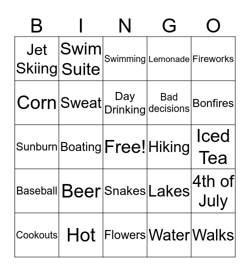 Fun in the Sun  Bingo Card