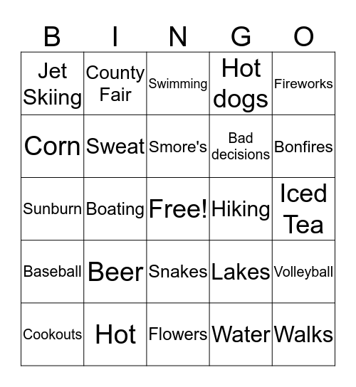 Fun in the Sun  Bingo Card