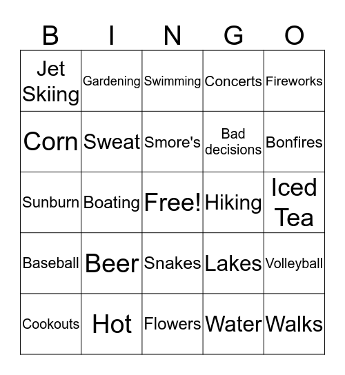 Fun in the Sun  Bingo Card