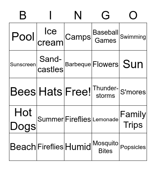 Summertime Bingo Card