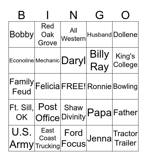 Jack's Birthday Bingo Card