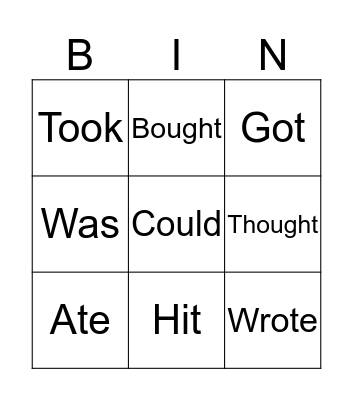 IRREGULAR VERBS BINGO Card