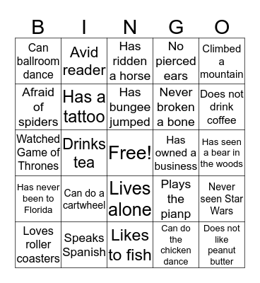 People Bingo Card