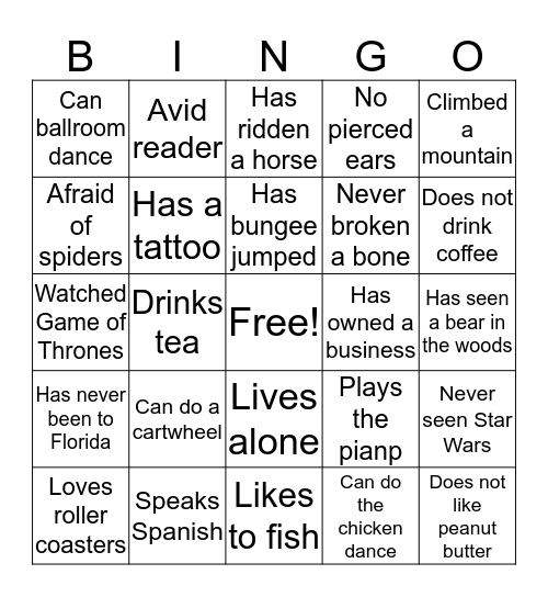 People Bingo Card