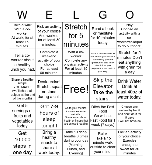 WELGO Bingo Card