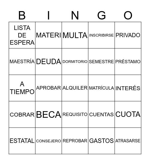 U4L2 Bingo Card