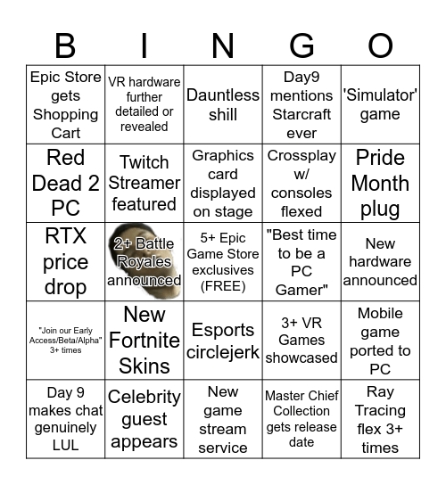 PC Gamer Show E3 2019 Bingo Card